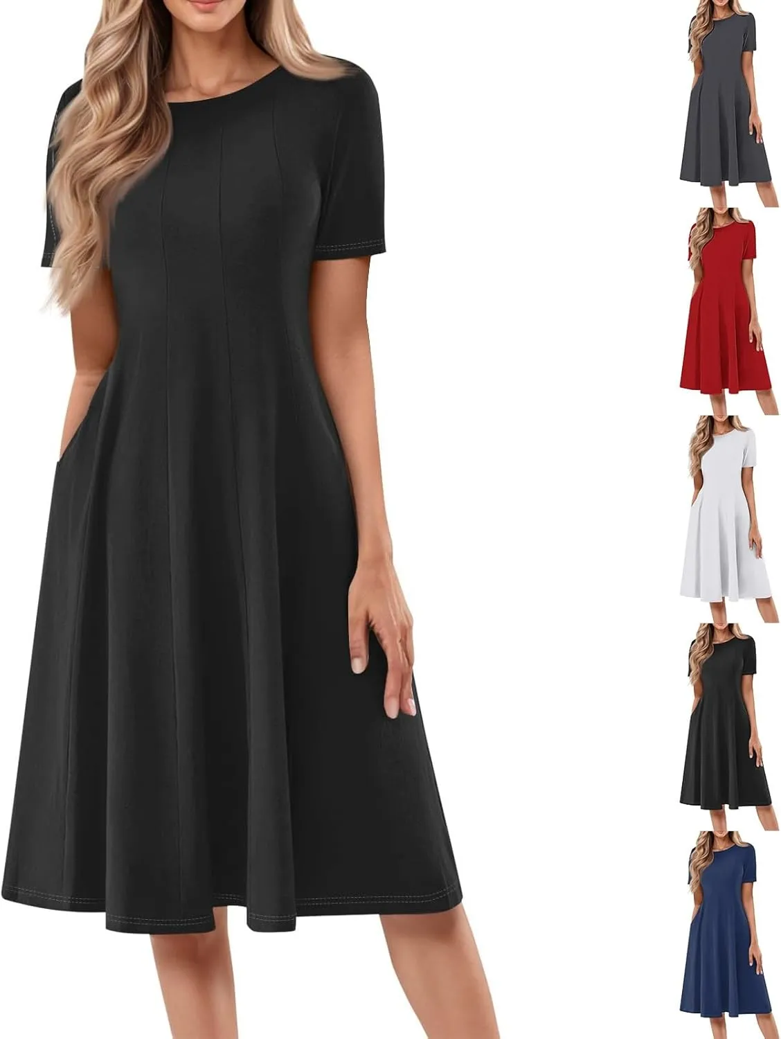 Summer Dresses for Women 2025,Trendy Elegant Floral Short Sleeve Maxi Dress,Casual Round Neck Ruffle Hem Dresses with Pockets