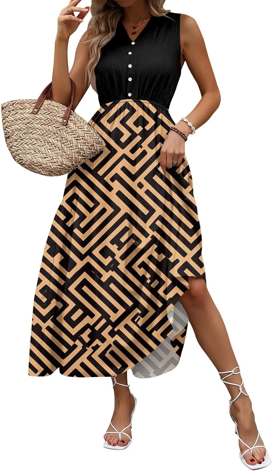 Summer Dresses for Women Casual Sleeveless Dresses Beach Flowy V Neck Tank Sundresses 2025 Fashion Holiday Dresses