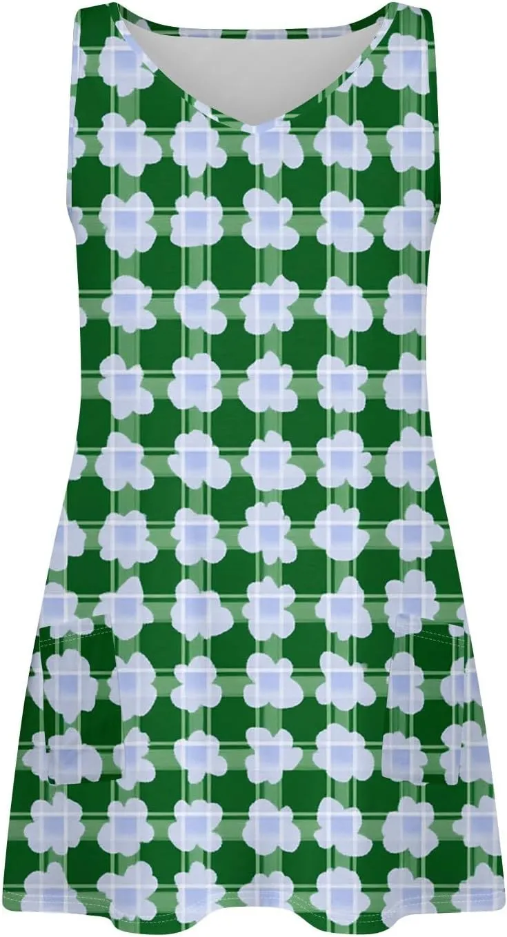 Summer Dresses for Women Flowy Sundresses Loose Casual Tshirt Tank Dresses Printed Sleeveless Mini Dress with Pockets