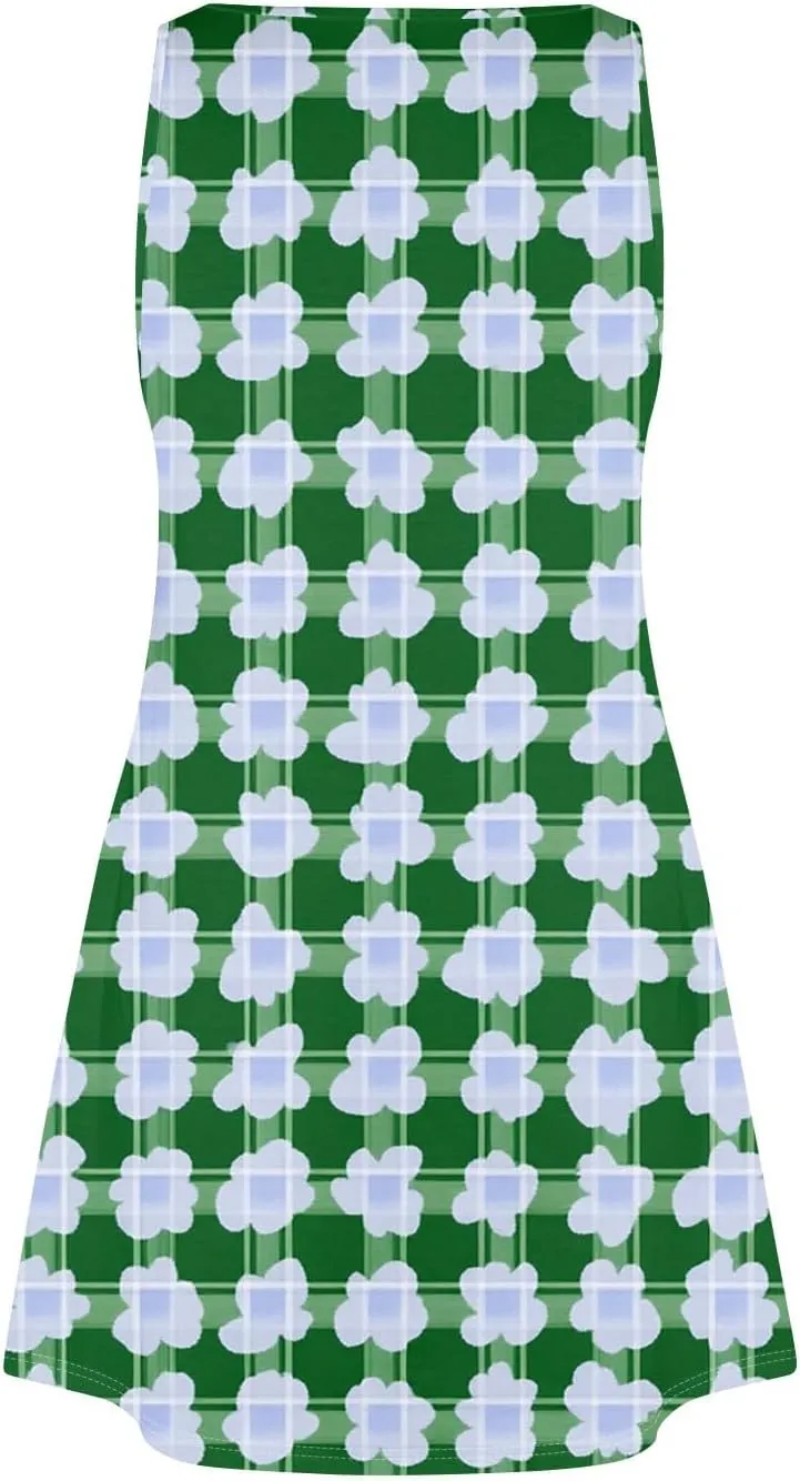 Summer Dresses for Women Flowy Sundresses Loose Casual Tshirt Tank Dresses Printed Sleeveless Mini Dress with Pockets
