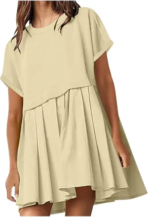 Summer Dresses for Women Oversized Sweatshirts Dress Mini Boho Tennis Dress Ruffle Babydoll Dresses 2024, Small