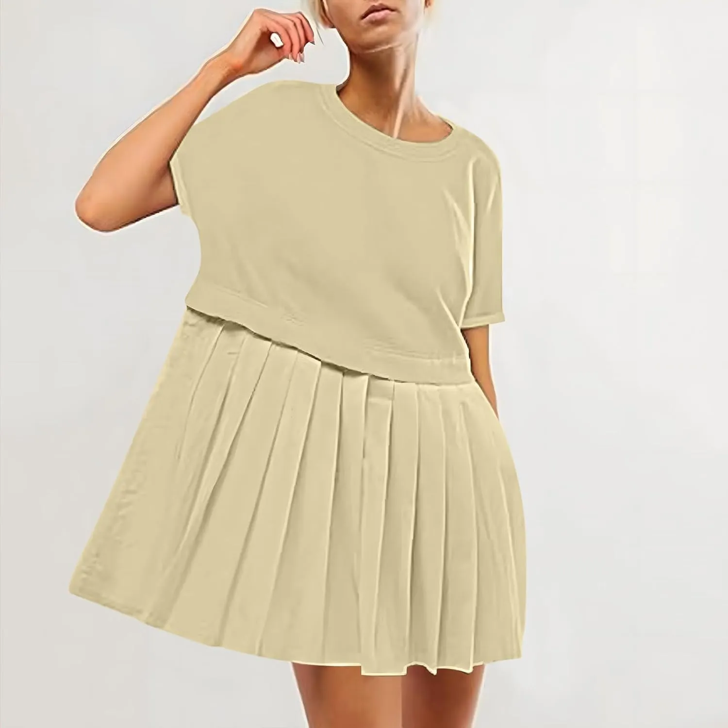 Summer Dresses for Women Oversized Sweatshirts Dress Mini Boho Tennis Dress Ruffle Babydoll Dresses 2024, Small