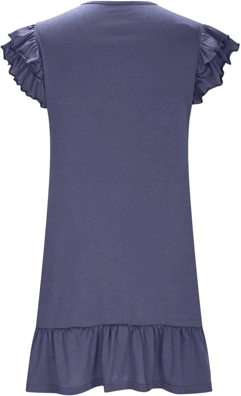 Summer Dresses for Women Trendy Ruffle Pleated Short Sleeve V-Neck T-Shirt Dress Beach Vacation Mini Dress