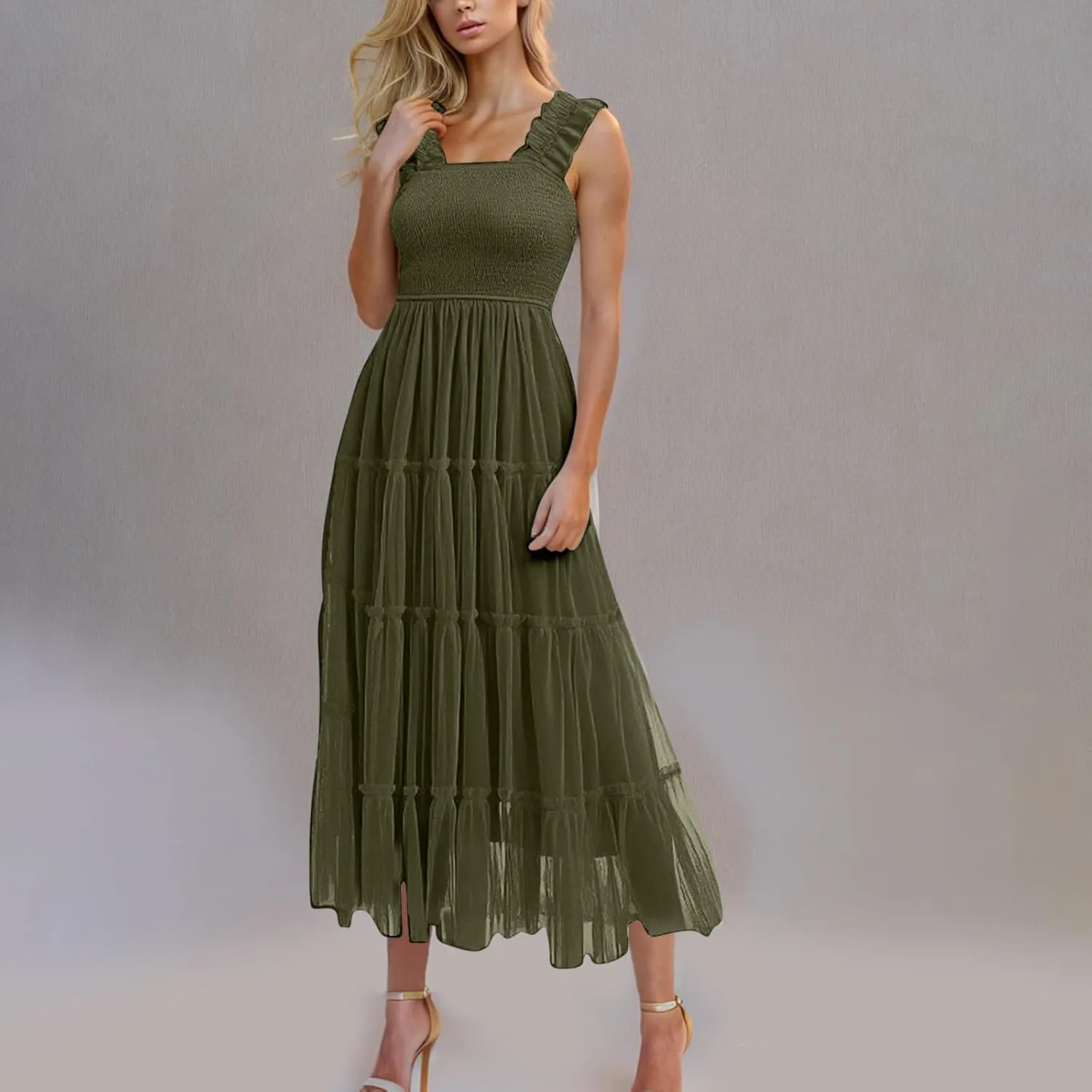 Summer Maxi Dresses for Women 2025 Wedding Guest Graduation Dress Boho Sleeveless Sundress Tulle Prom Ball Gown Dress