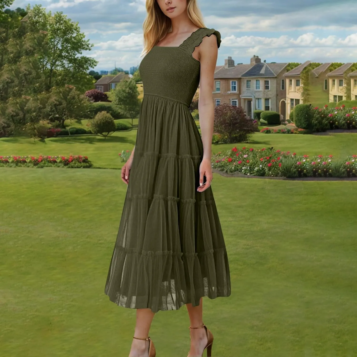 Summer Maxi Dresses for Women 2025 Wedding Guest Graduation Dress Boho Sleeveless Sundress Tulle Prom Ball Gown Dress