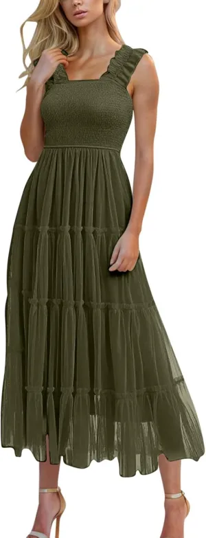 Summer Maxi Dresses for Women 2025 Wedding Guest Graduation Dress Boho Sleeveless Sundress Tulle Prom Ball Gown Dress