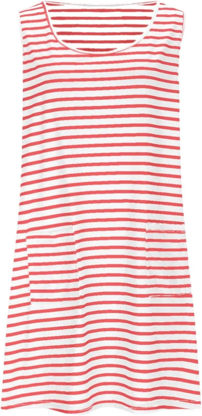 Sun Dresses for Women 2025 Vacation Sleeveless Crew Neck Mini Sundress Trendy Stripes Print Casual Dress with Pockets