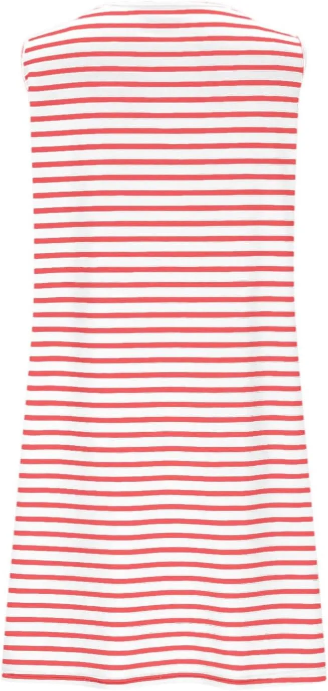 Sun Dresses for Women 2025 Vacation Sleeveless Crew Neck Mini Sundress Trendy Stripes Print Casual Dress with Pockets