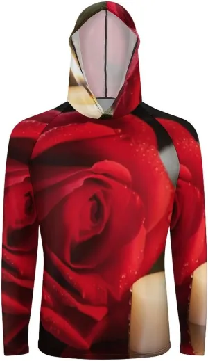 Sun Protection Shirt Long Sleeve Hoodie Red Rose with Candlev Lightweight Rash Guard Quick Dry Sun Shirt for Outdoor