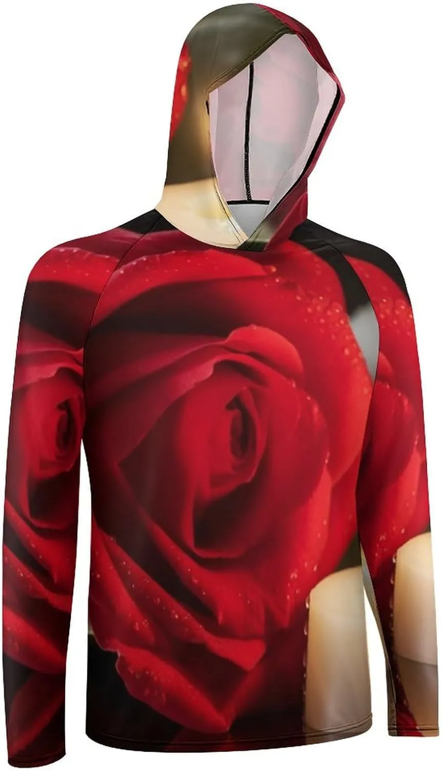 Sun Protection Shirt Long Sleeve Hoodie Red Rose with Candlev Lightweight Rash Guard Quick Dry Sun Shirt for Outdoor
