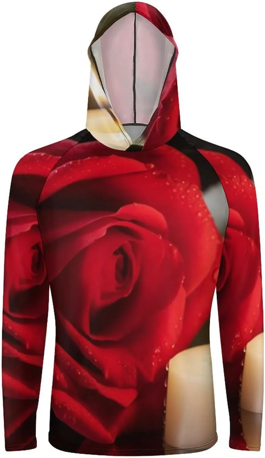Sun Protection Shirt Long Sleeve Hoodie Red Rose with Candlev Lightweight Rash Guard Quick Dry Sun Shirt for Outdoor