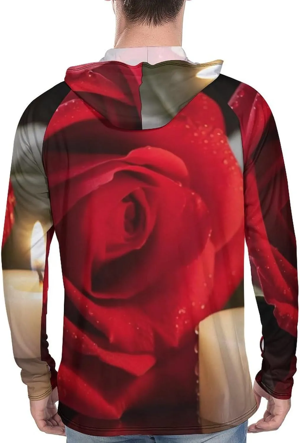 Sun Protection Shirt Long Sleeve Hoodie Red Rose with Candlev Lightweight Rash Guard Quick Dry Sun Shirt for Outdoor