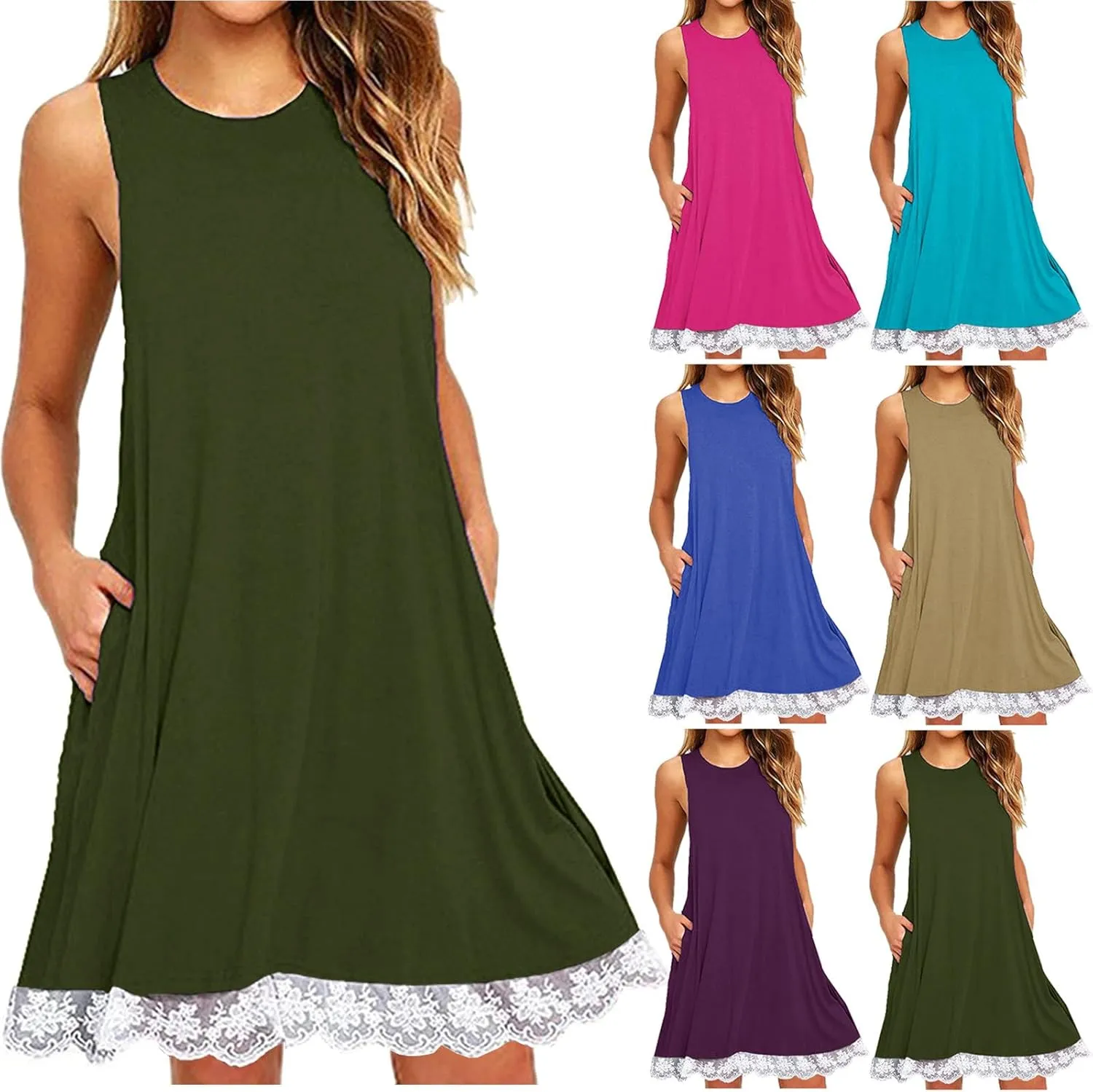 Sundresses for Women 2025 Summer Sleeveless Beach Vacation Tank Dresses Flowy Swimsuit Coverup with with Pockets
