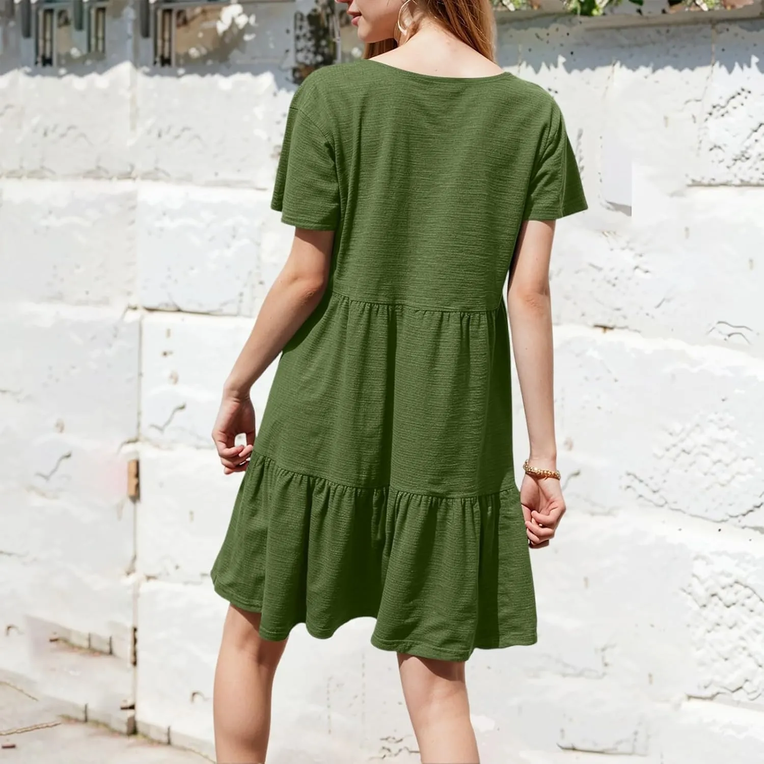 Sundresses for Women 2025 Tiered Flowy A Line Tshirt Dress Summer Loose Casual Boho Beach Cake Dresses with Pockets