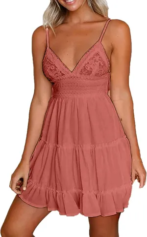 Sundresses for Women,2024 Summer Elegant Sexy Bodycon V Neck Spaghetti Strap Mini Party Dress,Flowy Vacation Dress