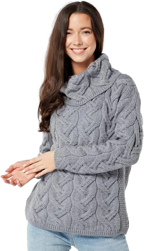 Supersoft Irish Merino Wool Chunky Cable Knit Cowl Sweater for Women Made in Ireland