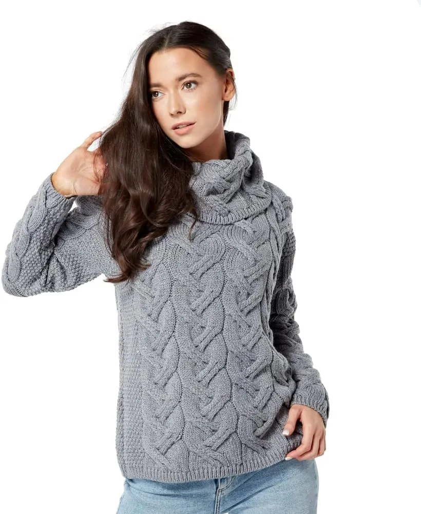 Supersoft Irish Merino Wool Chunky Cable Knit Cowl Sweater for Women Made in Ireland