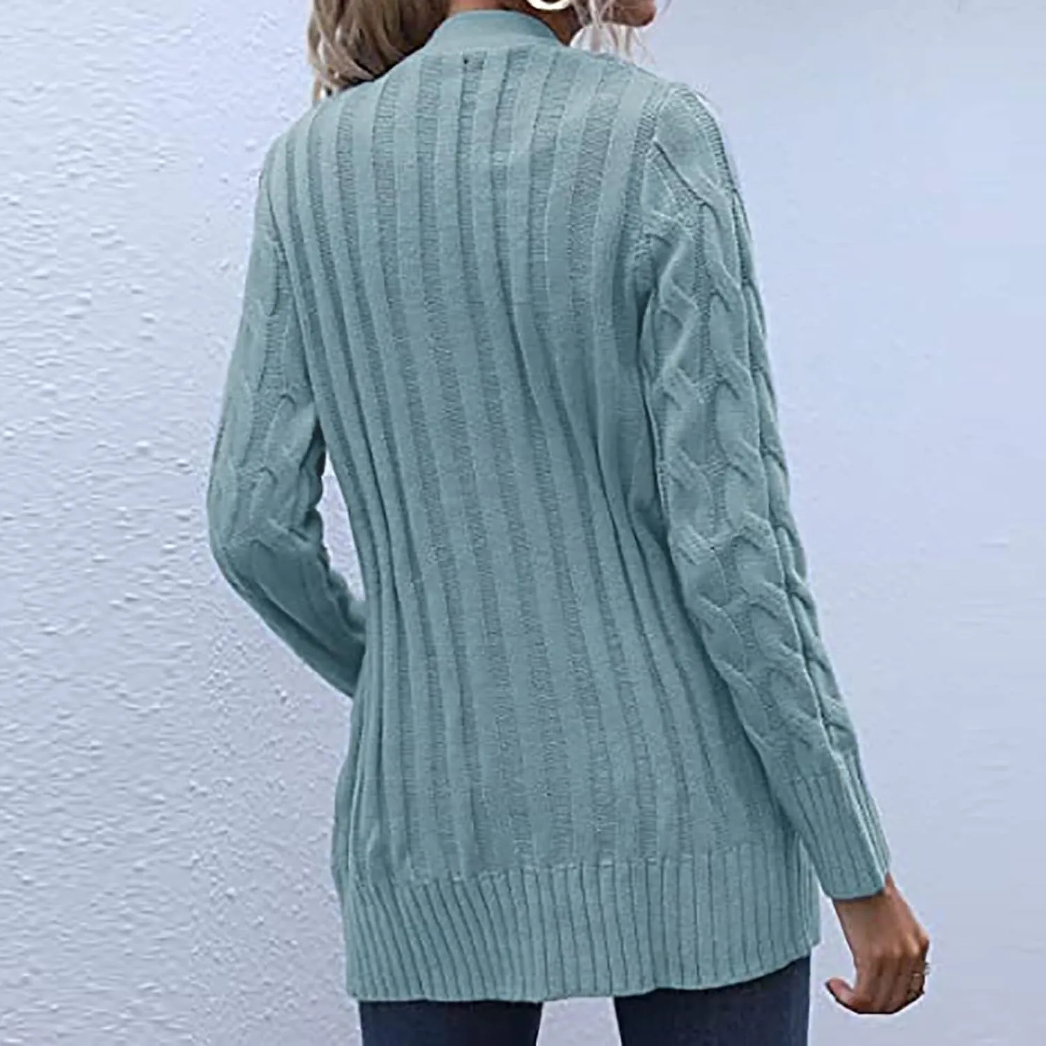 Sweaters for Women Fashion Open Front Long Sleeve Button Cardigans Chunky Cable Knitted Fall Winter Cardigan Outwear