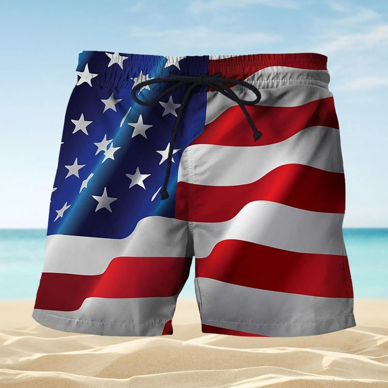 Swimsuit Men Scenery National Flag Digital Print Drawstring with Elastic Waist Casual His and Hers Matching Outfits