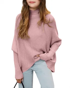 SySea Girls Pullover Sweaters Oversized Long Sleeve Turtleneck Knit Sweater Casual School Tops for 5-14 Years