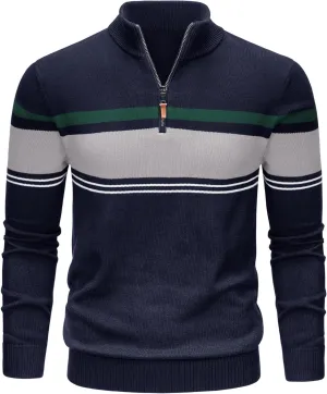 TACVASEN Mens Sweater Quarter Zip Pullover Cotton Long Sleeve Sweaters Striped Causal Pullovers Fall Winter Sweatshirt