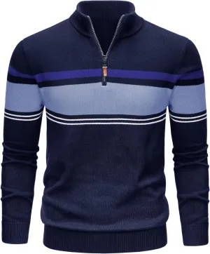 TACVASEN Mens Sweater Quarter Zip Pullover Cotton Long Sleeve Sweaters Striped Causal Pullovers Fall Winter Sweatshirt