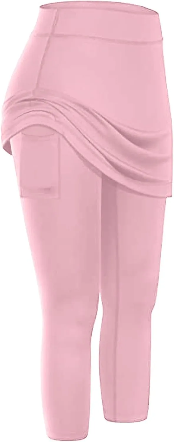 Tennis Skirted Leggings with Pockets for Women Active Skort Athletic Ruffle Pleated Golf Skapri with Skirt 2025
