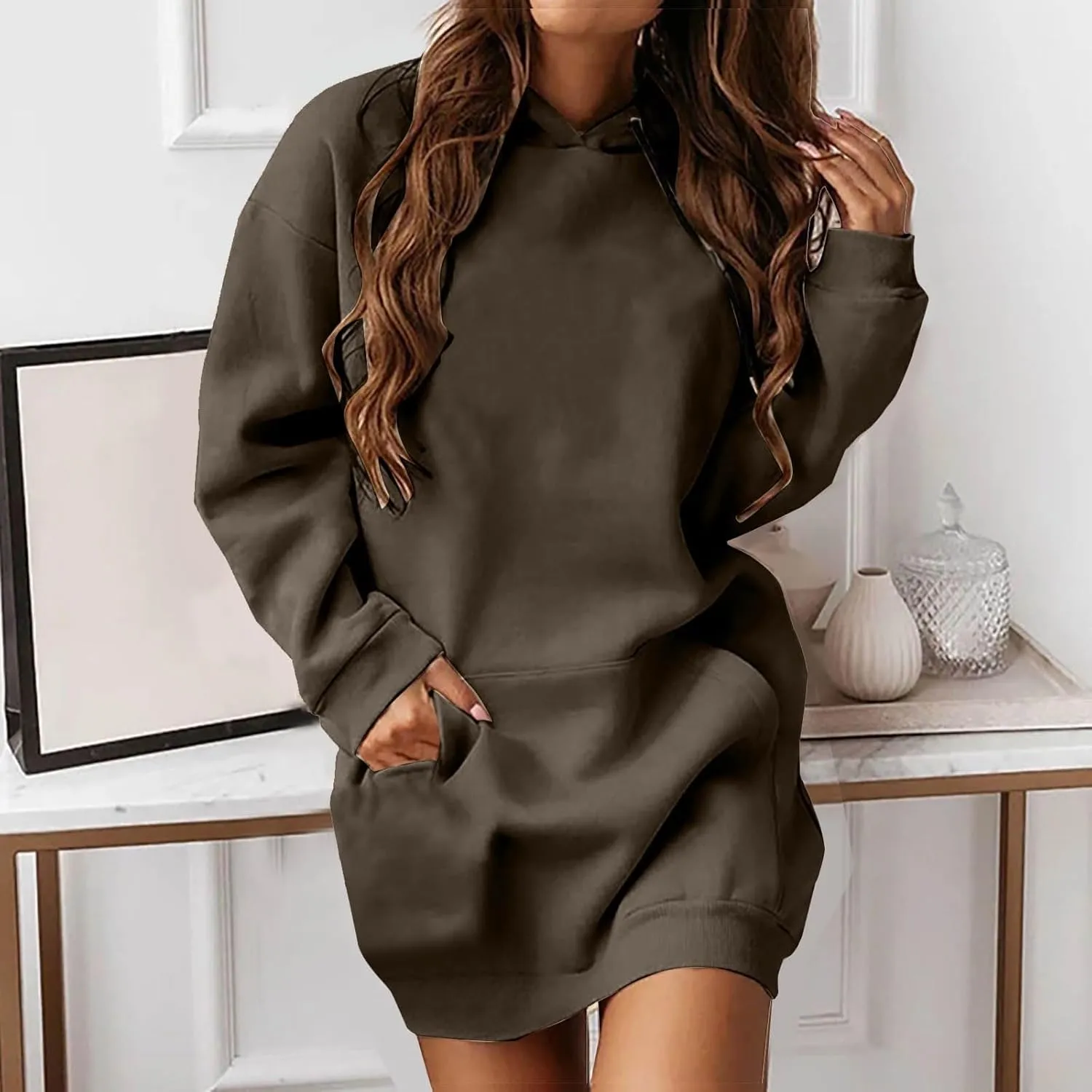 The Warmy Oversized Hoodie Dress for Women Casual Pullover Sweatshirt Long Sleeve with Kangaroo Pocket