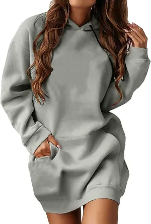 The Warmy Oversized Hoodie Dress for Womens Long Sleeve Pullover Tops with Pocket Fashion Fall Winter Hood