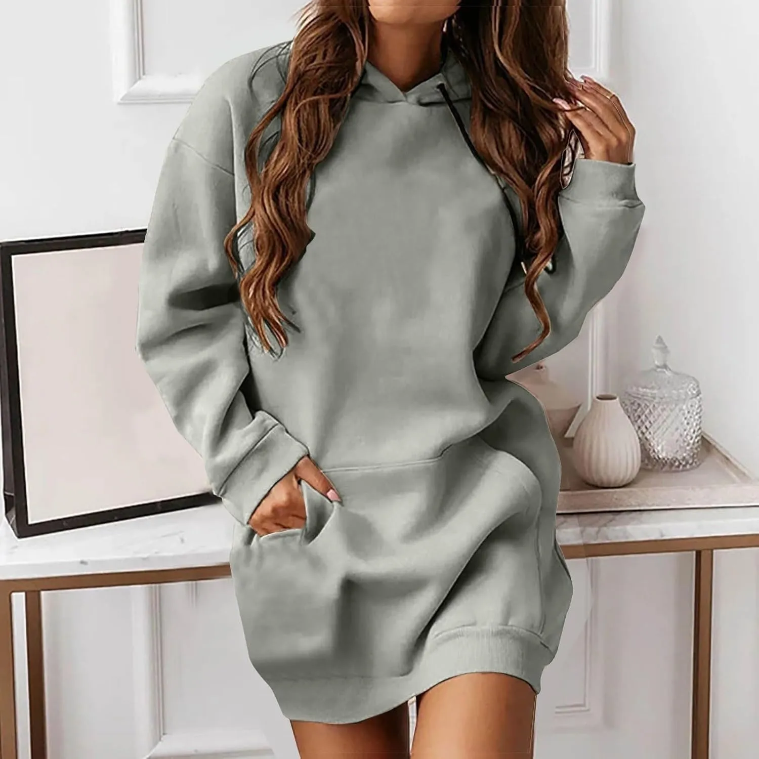 The Warmy Oversized Hoodie Dress for Womens Long Sleeve Pullover Tops with Pocket Fashion Fall Winter Hood