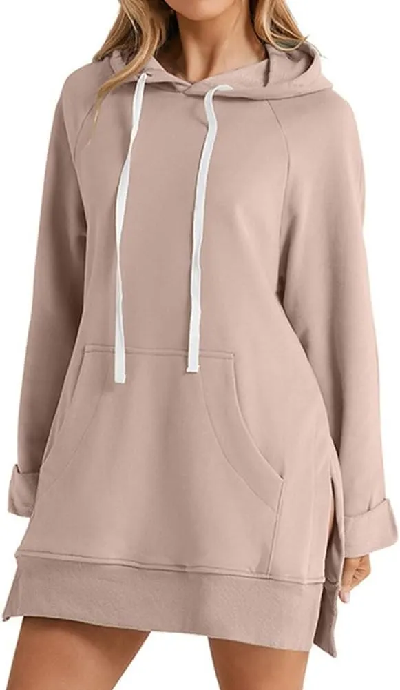 The Warmy Oversized Hoodie Dress Women, Split Hem Sweatshirt, First Ones Women's Long Sleeve Pullover with Pockets