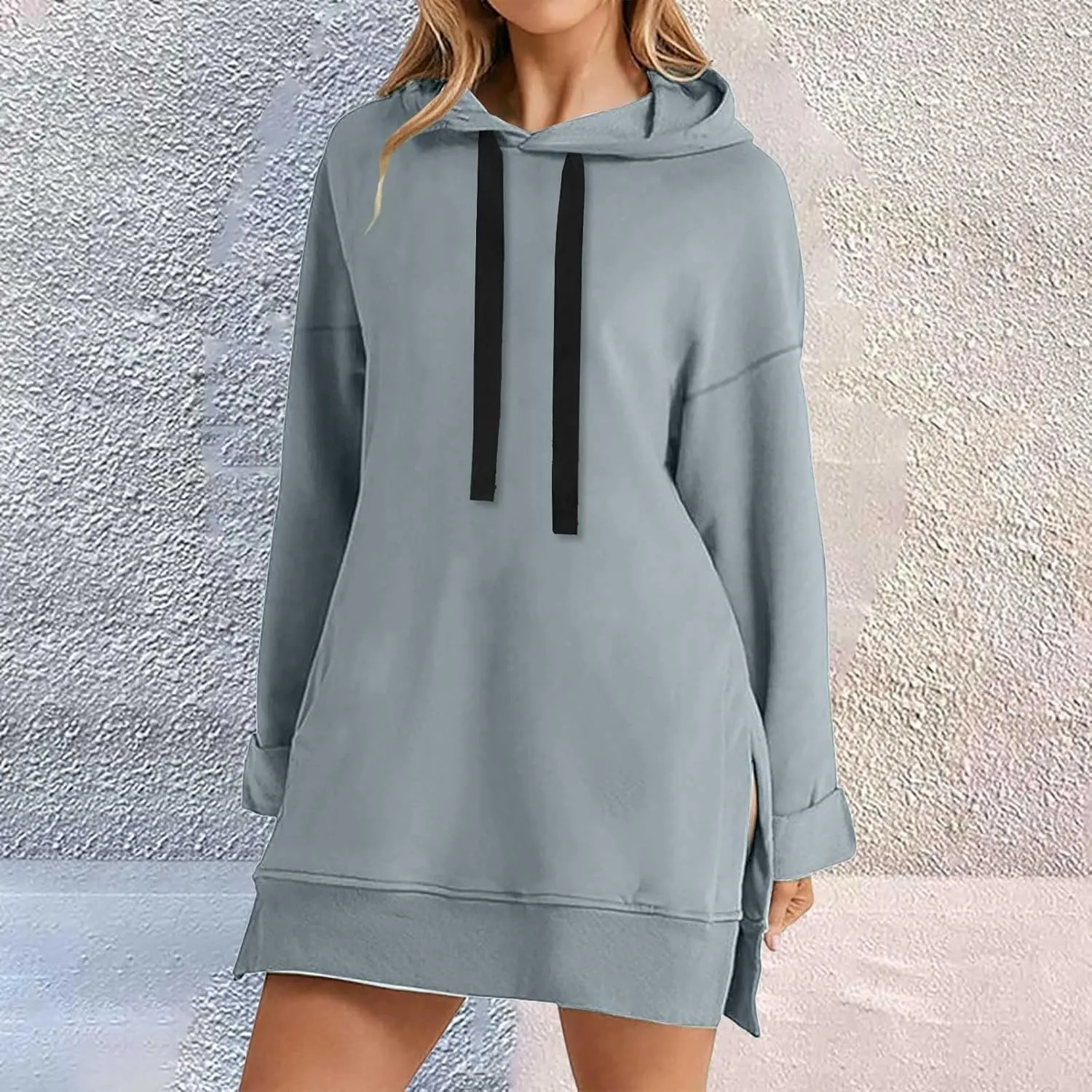 The Warmy Oversized Hoodie,Casual Oversized Hoodie Dress For Women Pullover Long Sweatshirt Split Hem With Pockets