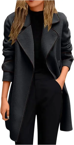 Trench Coat for Women 2023 Fashion Wool Blend Long Sleeve Lapel Open Front Overcoat with Pocket Coats Jackets