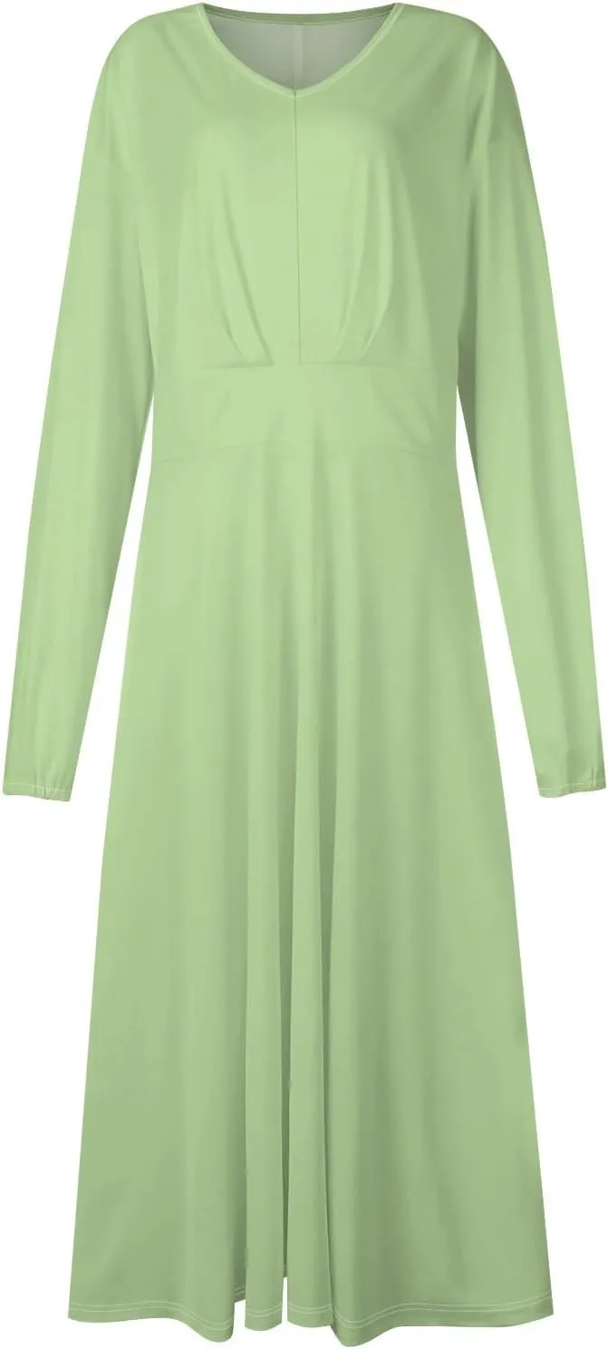 TWGONE Women's Floral Long Sleeve Wrap Maxi Dress A Line Empire Waist V Neck Fall Wedding Guest Party Casual Dresses