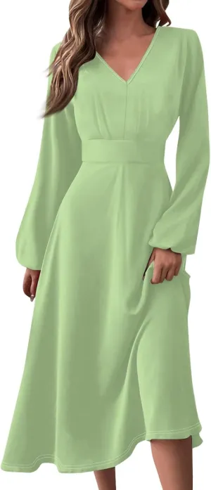 TWGONE Women's Floral Long Sleeve Wrap Maxi Dress A Line Empire Waist V Neck Fall Wedding Guest Party Casual Dresses