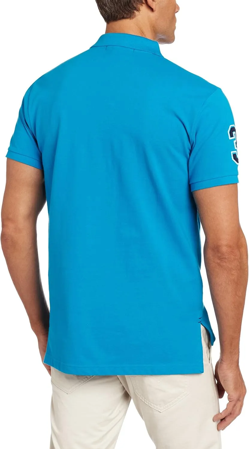 U.S. Polo Assn. Men's Short-Sleeve Polo Shirt with Applique, Casual Summer Slim Fit Polo Shirt with Contrast Color
