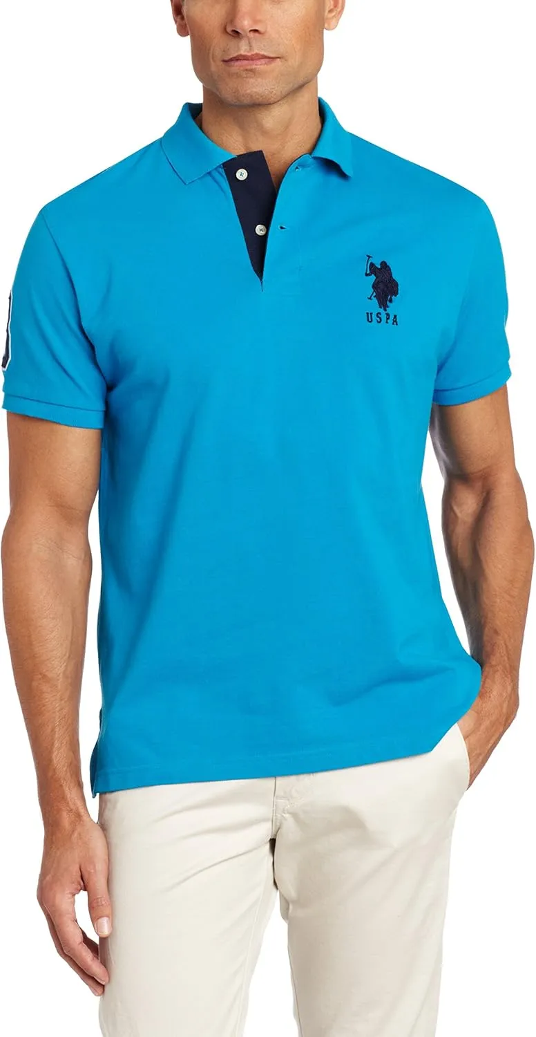 U.S. Polo Assn. Men's Short-Sleeve Polo Shirt with Applique, Casual Summer Slim Fit Polo Shirt with Contrast Color