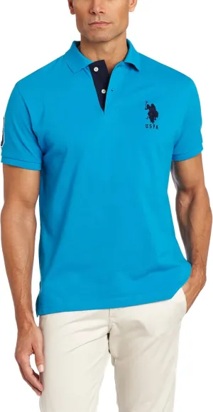 U.S. Polo Assn. Men's Short-Sleeve Polo Shirt with Applique, Casual Summer Slim Fit Polo Shirt with Contrast Color