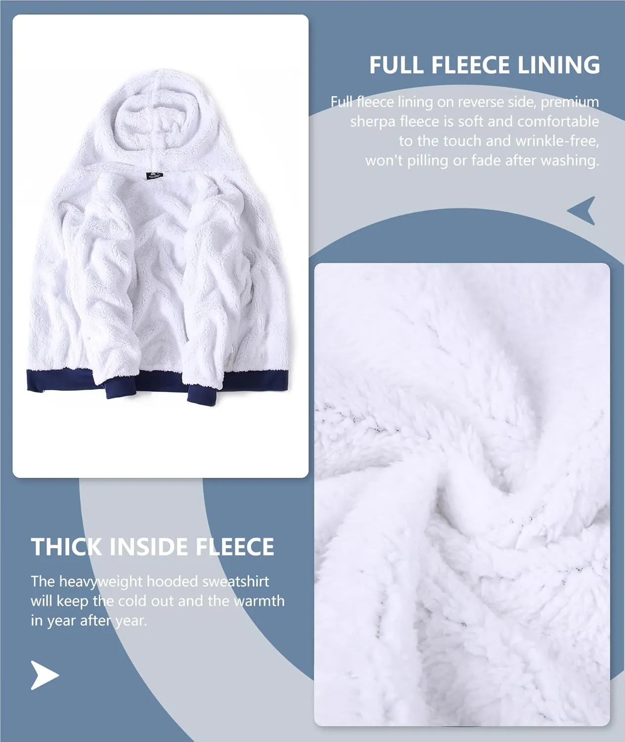 V VALANCH Men Hoodie Zip Up Winter Sherpa Lined Sweatshirt Heavyweight Thick Warm Fleece Jacket
