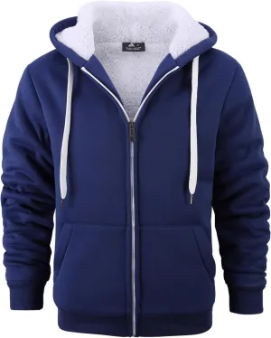 V VALANCH Men Hoodie Zip Up Winter Sherpa Lined Sweatshirt Heavyweight Thick Warm Fleece Jacket