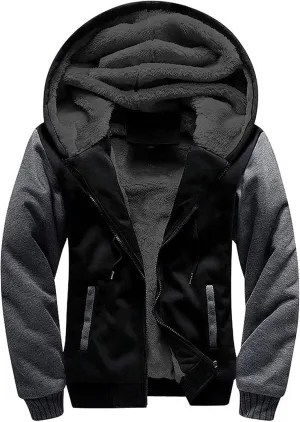 V VALANCH Men Hoodie Zip Up Winter Sherpa Lined Sweatshirt Heavyweight Thick Warm Fleece Jacket