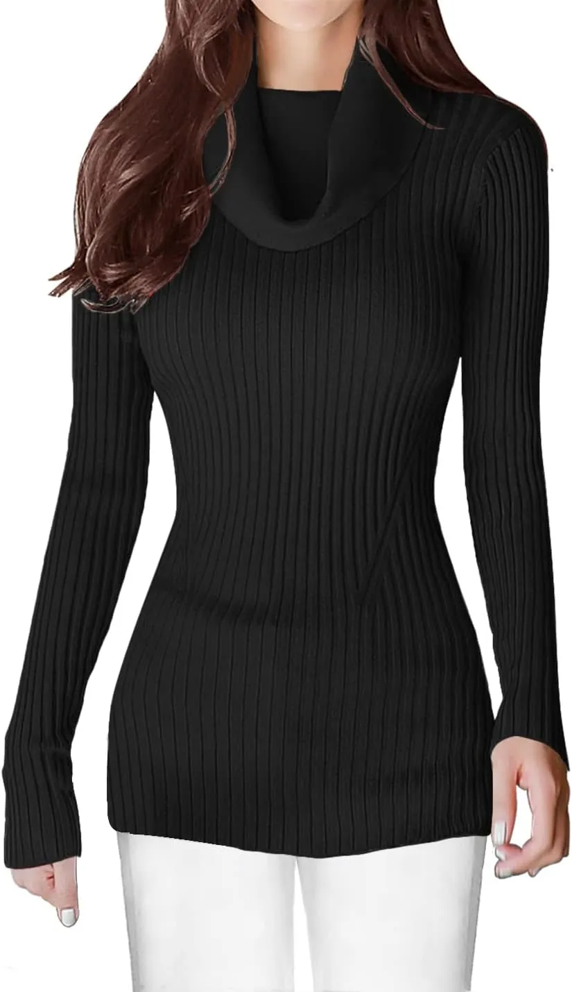 v28 Womens Stretchable Cowl Neck Knit Long Sleeve Slim Fit Bodycon Sexy Sweater