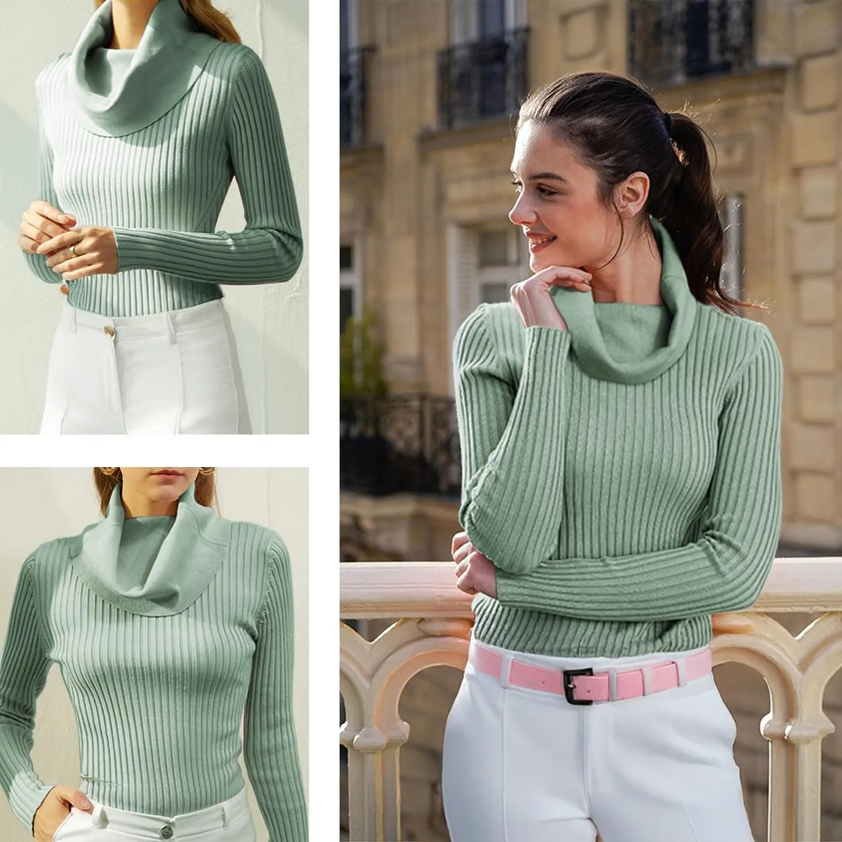 v28 Womens Stretchable Cowl Neck Knit Long Sleeve Slim Fit Bodycon Sexy Sweater