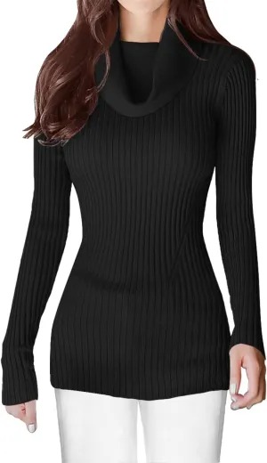 v28 Womens Stretchable Cowl Neck Knit Long Sleeve Slim Fit Bodycon Sexy Sweater