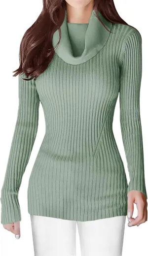 v28 Womens Stretchable Cowl Neck Knit Long Sleeve Slim Fit Bodycon Sexy Sweater