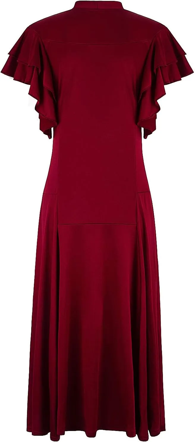 Vijiv Women's Vintage 1920s V Neck Long Bias Cut Sleeveless with Flutter Sleeves Bowknot Flapper Dress