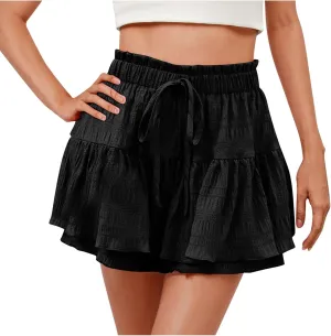 Vintage Flowy Boho Shorts for Women Casual Tiered Ruffle Butterfly Shorts Summer High Waist Tennis Golf Mini Skorts