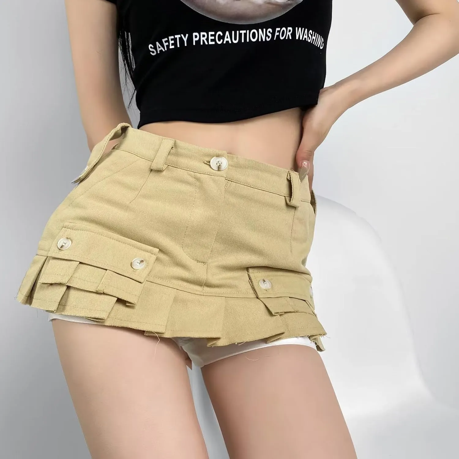 Women A Line Mini Denim Shorts Fashion Summer Casual Solid High Waisted Pleated Ruffle Hem Jean Short Lining Skirt