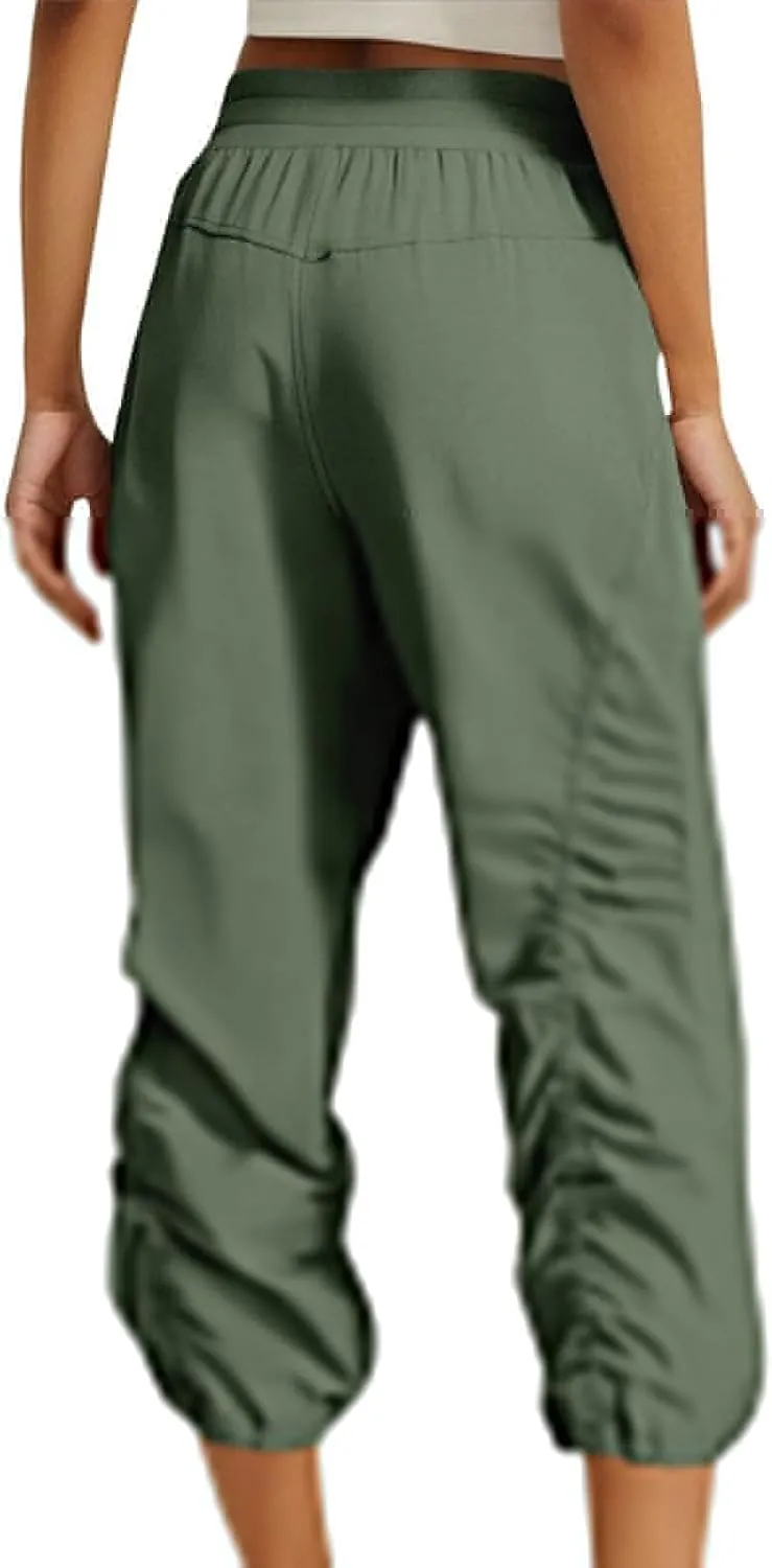Women Capri Pants Wide Leg Cropped Pants Drawstring Elastic High Waist Pant Casual Baggy Jogger Quick Dry Flowy Trouser