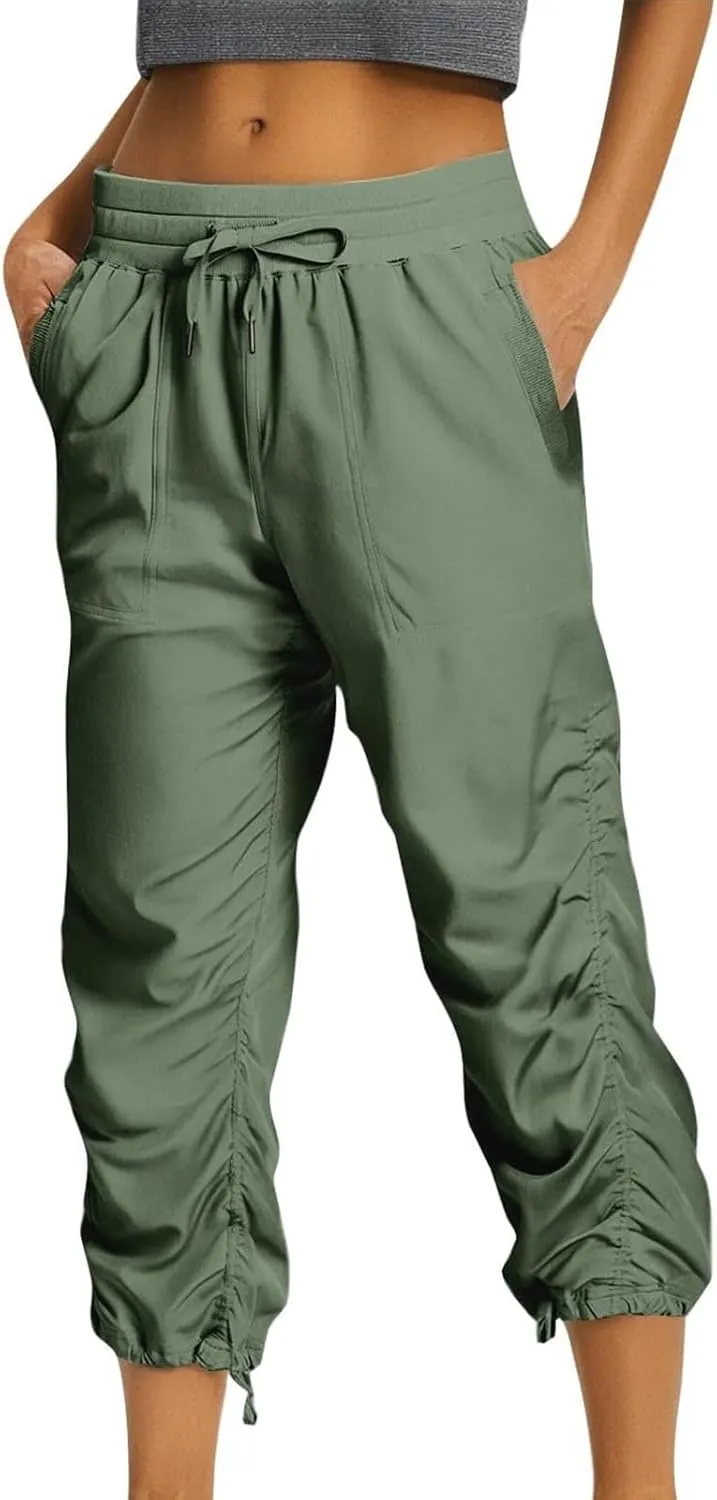 Women Capri Pants Wide Leg Cropped Pants Drawstring Elastic High Waist Pant Casual Baggy Jogger Quick Dry Flowy Trouser